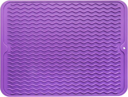 Silicone Dish Drying Mat for Multiple Usage,Easy clean,Eco-friendly,Heat-resistant Silicone Mat for Kitchen Counter or Sink,Refrigerator or drawer liner Purple L 16 inches x 12 inches