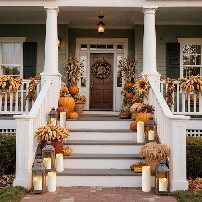 Homemory 4"x9" Outdoor Waterproof Flameless Candles with Timers and Remote Control, Battery Operated Candles, LED Plastic Candles, Ivory White, Set of 2