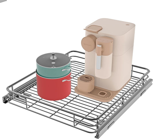 Pull Out Cabinet Organizer (20"W x 21"D), Put Out Shelves for Kitchen Cabinets, Roll Out Drawers Heavy-Duty Metal Sliding Shelf, Bottom Mount