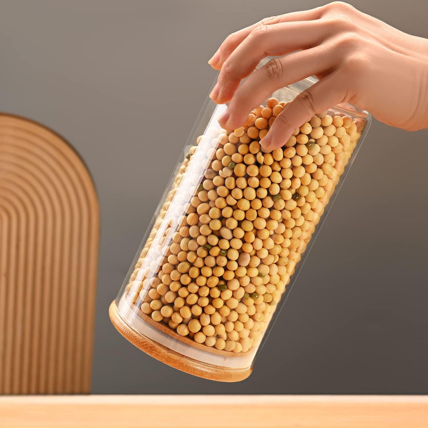 umieo 50oz (1400ml) Glass Jar with Lid Airtight Food Storage Container Bamboo Large Clear Canisters Hold Coffee Beans Candy Nuts Sugar