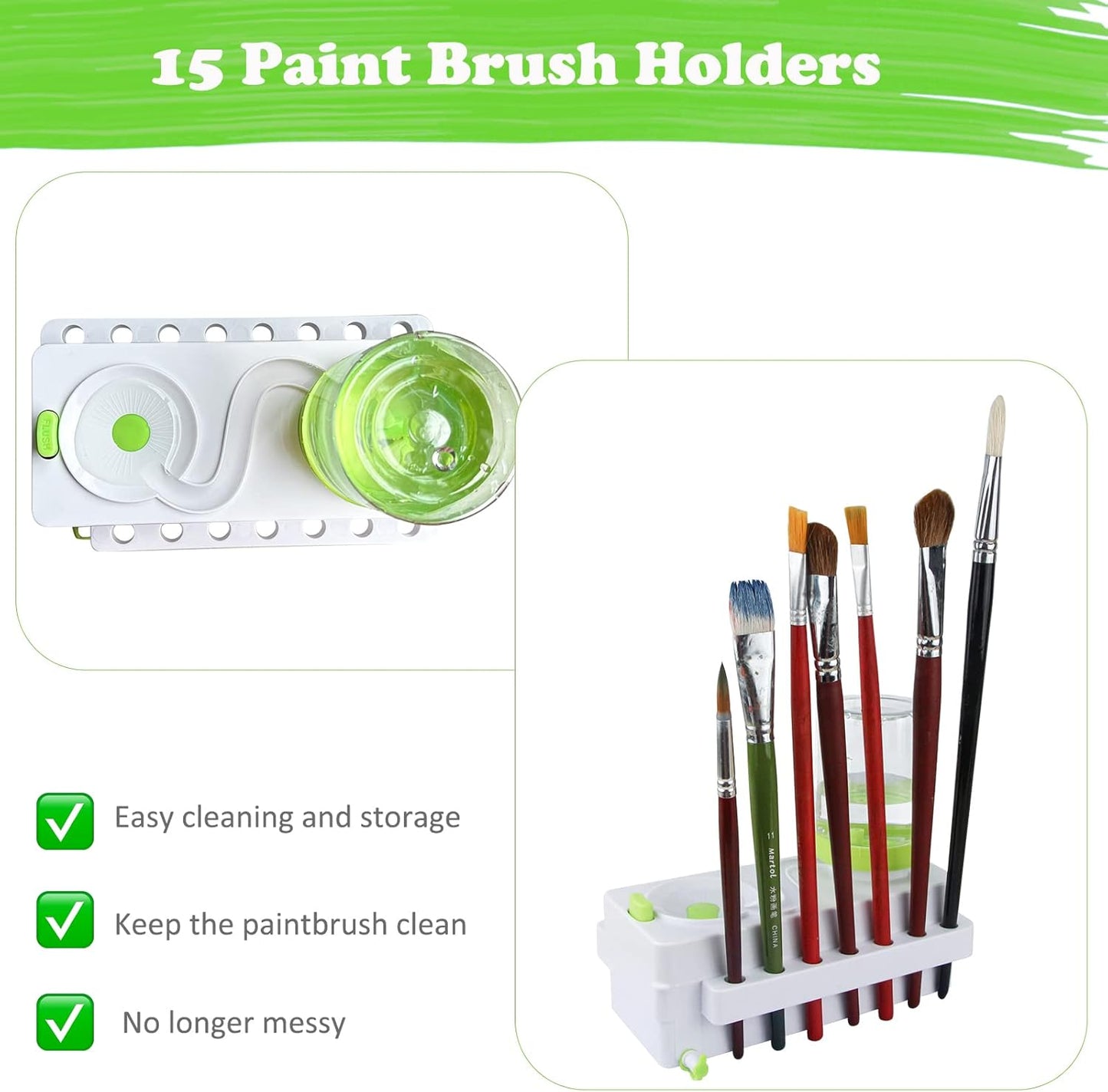 Paint Brush Cleaner, Painting Station with Drain and Brush Holder, Strengthen Water Recycling Brush Rinser, Paint Brush Cleaner Tool for Acrylic, Watercolor and Water-Based Painting Supplies, Green