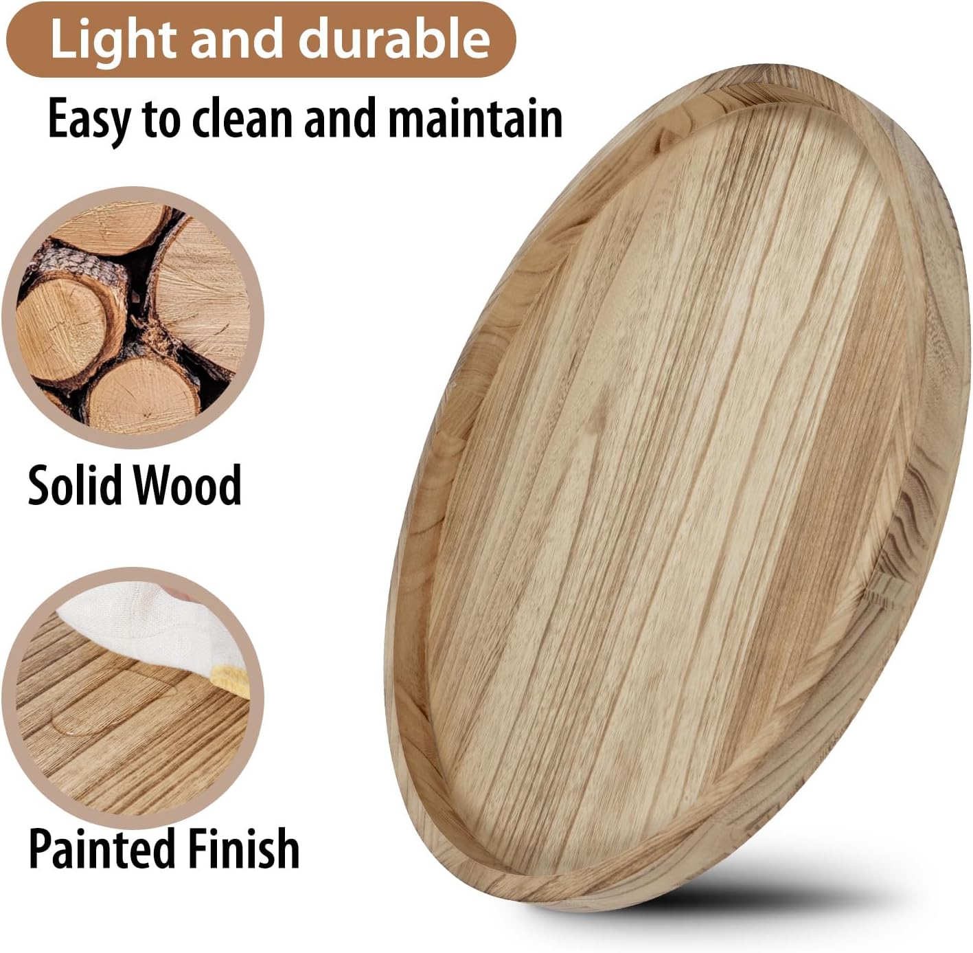 Round Ottoman Tray for Coffee Table Living Room Wood Serving Tray Large Wooden 24 Inches Rustic Torched