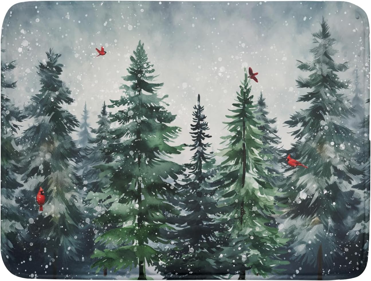 Christmas Tree Dish Drying Mat for Kitchen Counter Winter Pine Tree Dish Drying Mat 18x24 Inch Red Bird Christmas Dish Draining Mat Absorbent Reversible Dish Pad Kitchen Accessories Table Protector