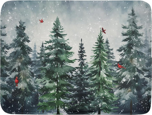 Christmas Tree Dish Drying Mat for Kitchen Counter Winter Pine Tree Dish Drying Mat 18x24 Inch Red Bird Christmas Dish Draining Mat Absorbent Reversible Dish Pad Kitchen Accessories Table Protector