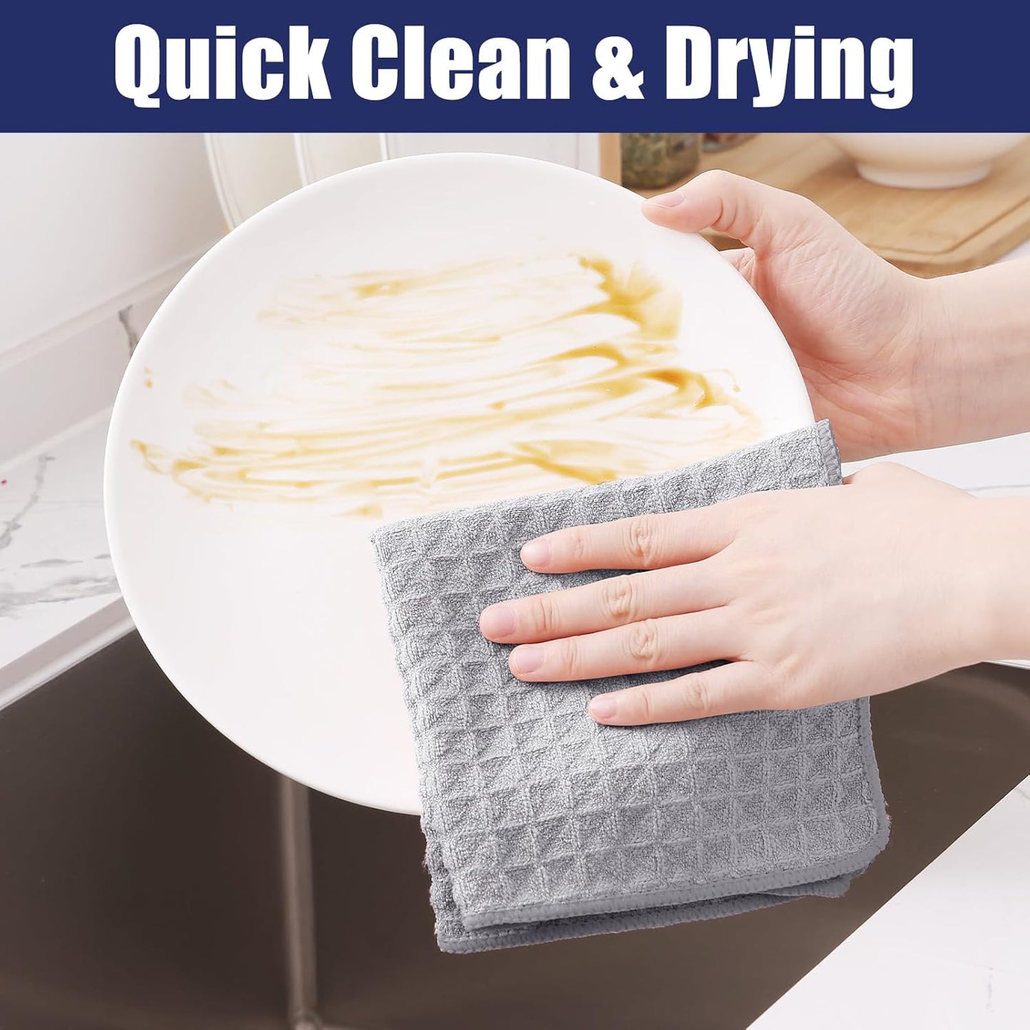 Homaxy Microfiber Waffle Weave Kitchen Towels, 16 x 28 Inch Ultra Absorbent and Solid Color Dish Towels, 6 Pack, Grey