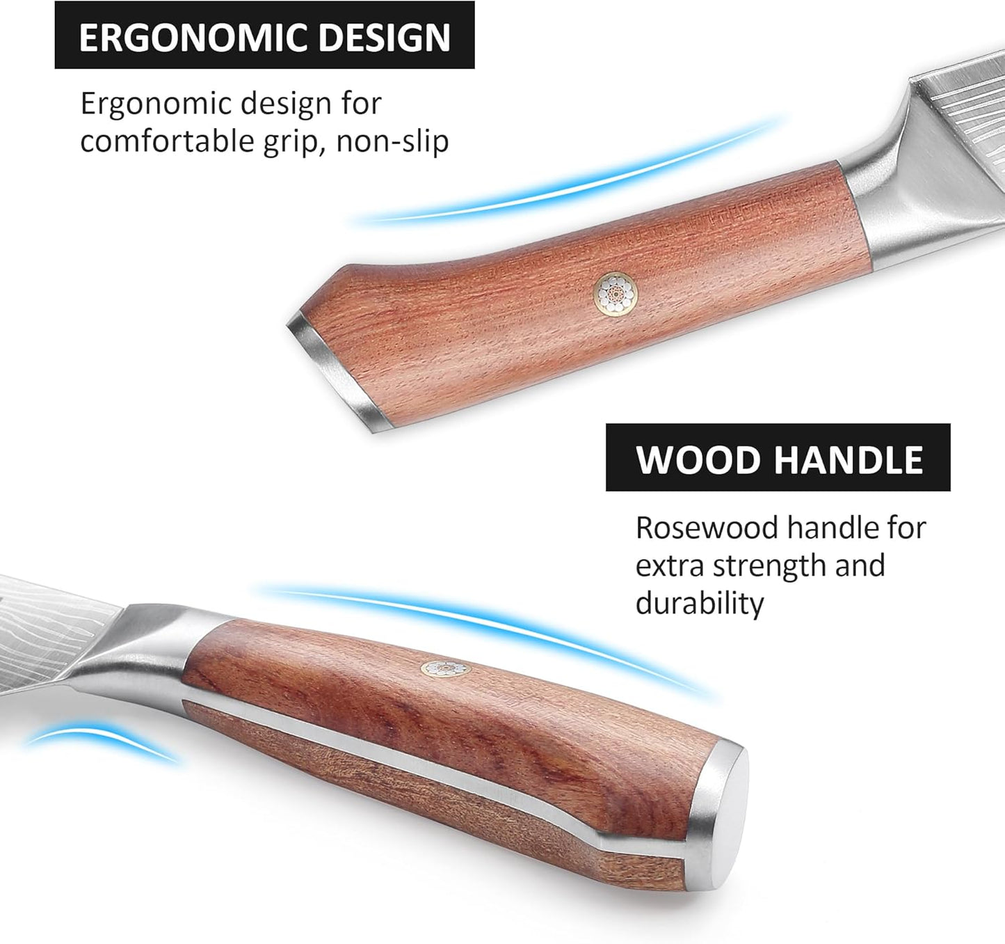 YOTSUBA 8PCS Kitchen Knife Set with Scissors & Sharpener, Ultra Sharp High Carbon Stainless Steel Kitchen Utensils Set with Elegant Rosewood Handle Ergonomic Design, Natural Acacia Block with Gift Box