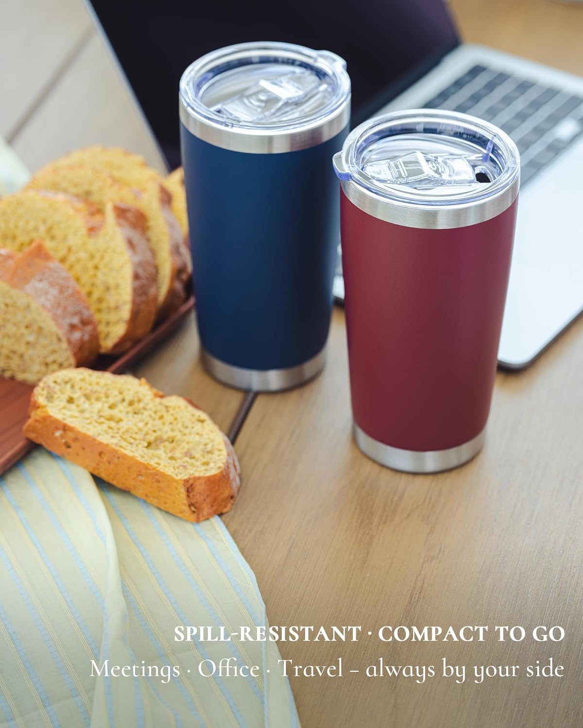 Travel Coffee Tumbler 20oz, 8 Pack Leakproof Travel Coffee Mug with Lid and Straw, Stainless Steel Double Wall Vacuum Insulated Tumbler for Hot/Iced Drinks (Textured Matte, Navy Blue)