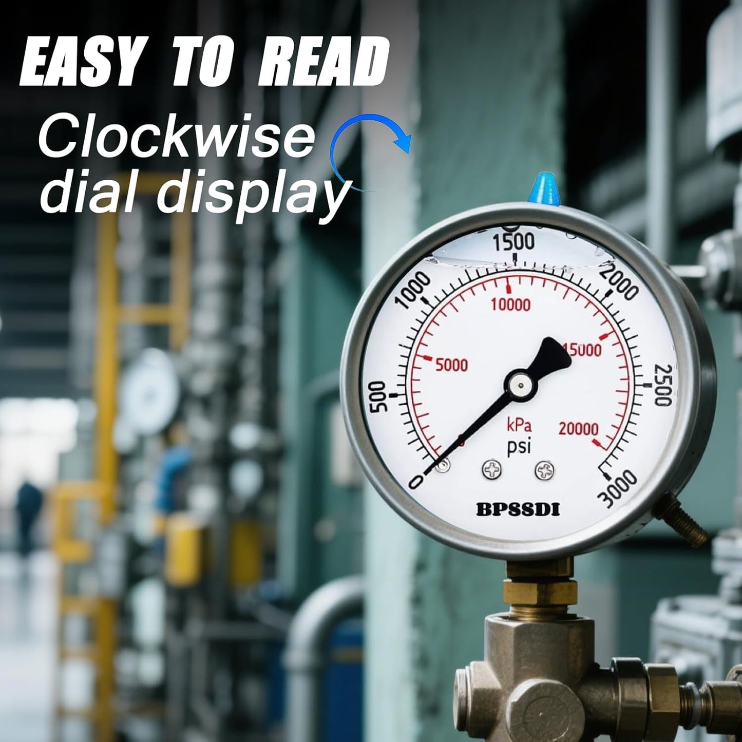 0-3000 Psi Glycerin Liquid Filled Hydraulic High Pressure Gauge, 2.5" Dial Size, 1/4" NPT Lower Mount, 304 Stainless Steel Case, for Water Oil Air Gas Pressure Test