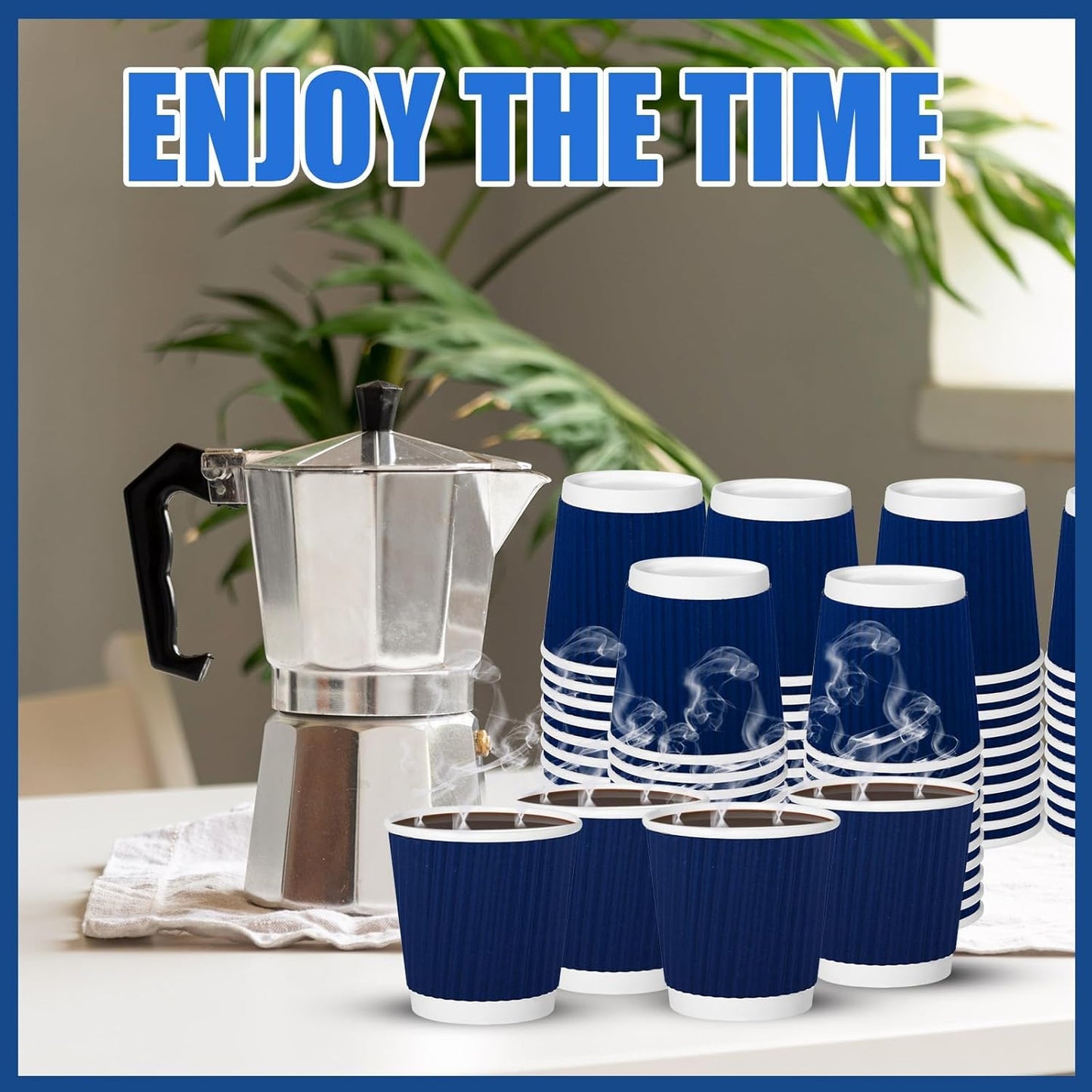 120 Pack Paper Espresso Coffee Cups, 4 oz Disposable Coffee Cups,Corrugated Insulated Ripple Wall, Paper Ripple Cup for Coffee, Hot Chocolate and Hot Tea Drinks -Navy
