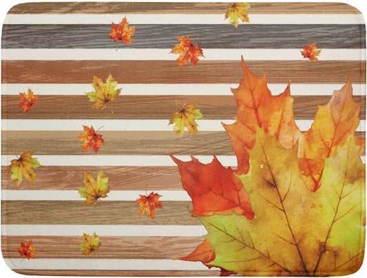 Autumn Golden Maple Leaf Dish Drying Mat for Kitchen Counter,Rural Wood Light Brown Stripes Drying Mat 18 x 24 Inch Microfiber Dish Drying Pad Dish Rack Drainer Mat for Coffee Bar