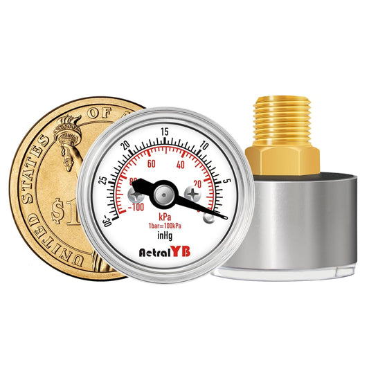 1inch Vacuum Pressure Gauge, 30Inhg-0/-100Kpa-0,1" Dial, 1/8 NPT Back Mount, 304 Stainless Steel Case, Brass Internal, for Vacuum Test