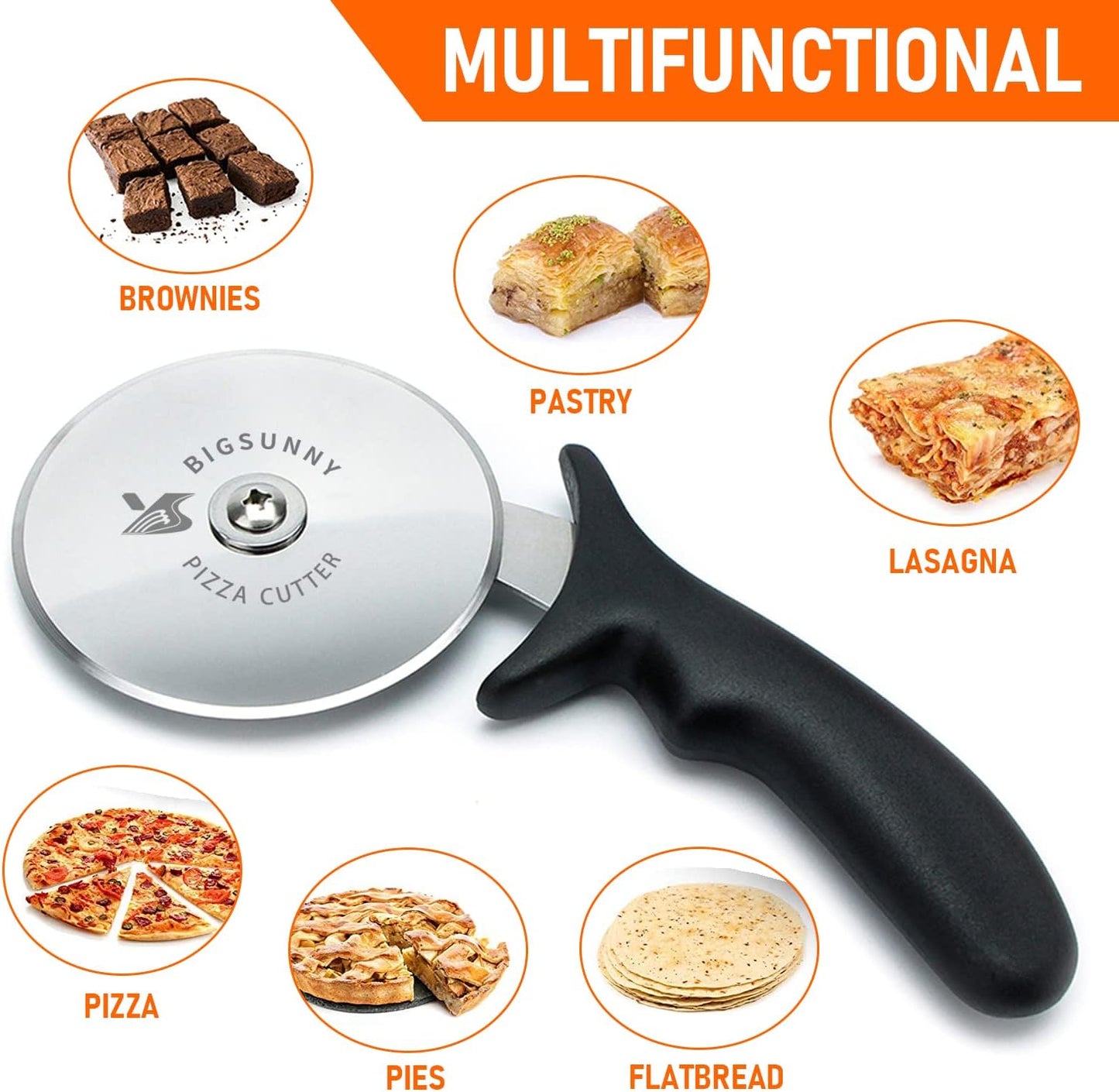 MSY BIGSUNNY Pro Pizza Cutter, Stainless Steel Pizza Cutter Wheel, with Super Sharp Pizza Slicer Dia 4-inch(10cm), Dishwasher Safe