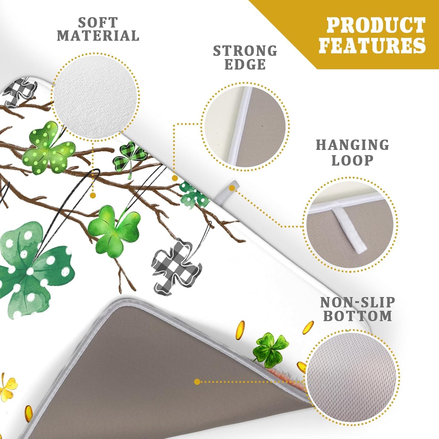 Giwawa St Patrick Dish Drying Mat Large Lucky Clover Tree Shamrock Dish Drainer Mats 18x24inch Spring Elf Hat Rainbow Colorful Fast Drying Absorbent Dish Drying Pad for Kitchen Counter Decor