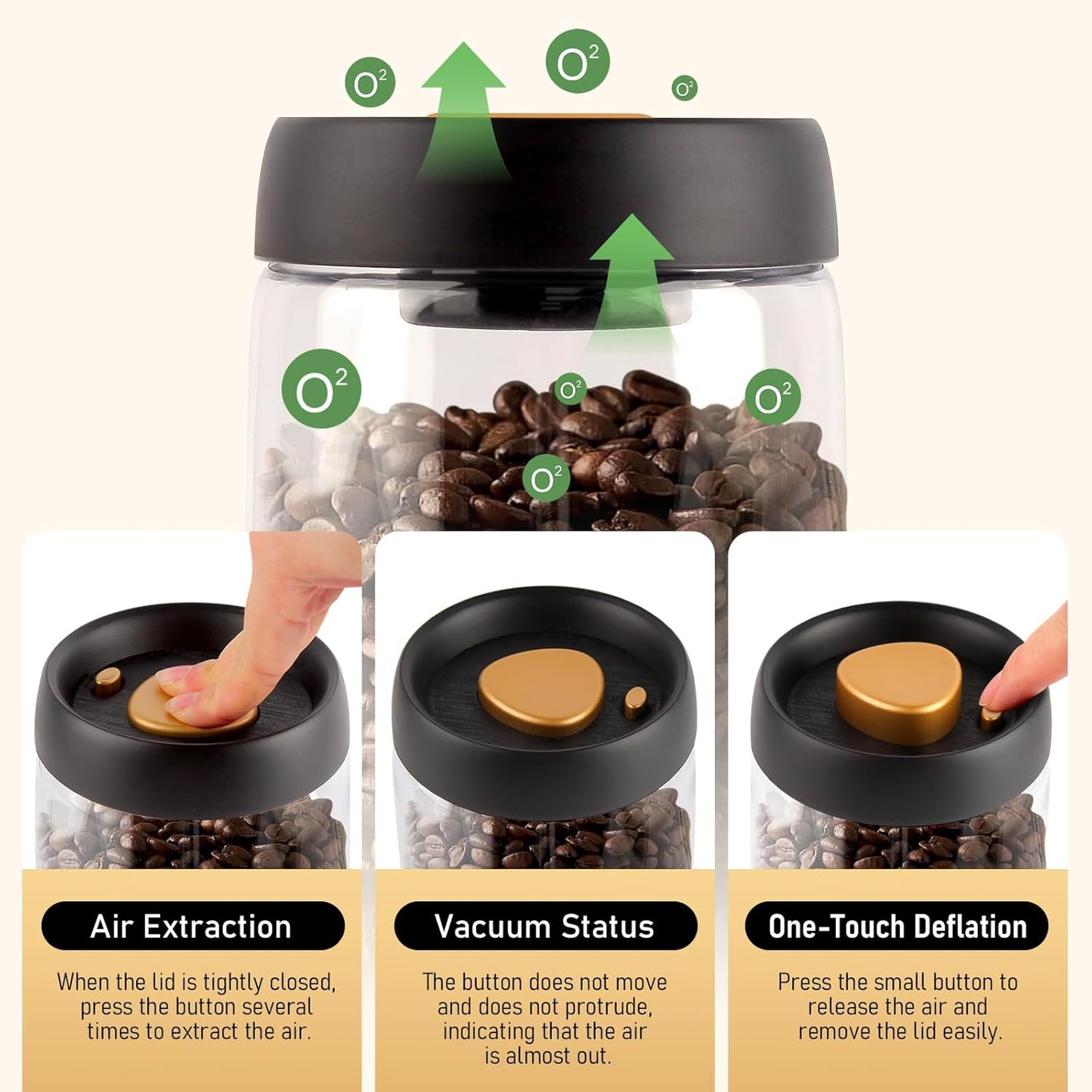 Coffee Vacuum Container Mason Jars: Food Coffee Bean Storage Containers with Lids Airtight, Plastic Wide Mouth Mason Jars Vacuum Sealer, Manual Vacuum Extraction Sealed Tank, 800ml