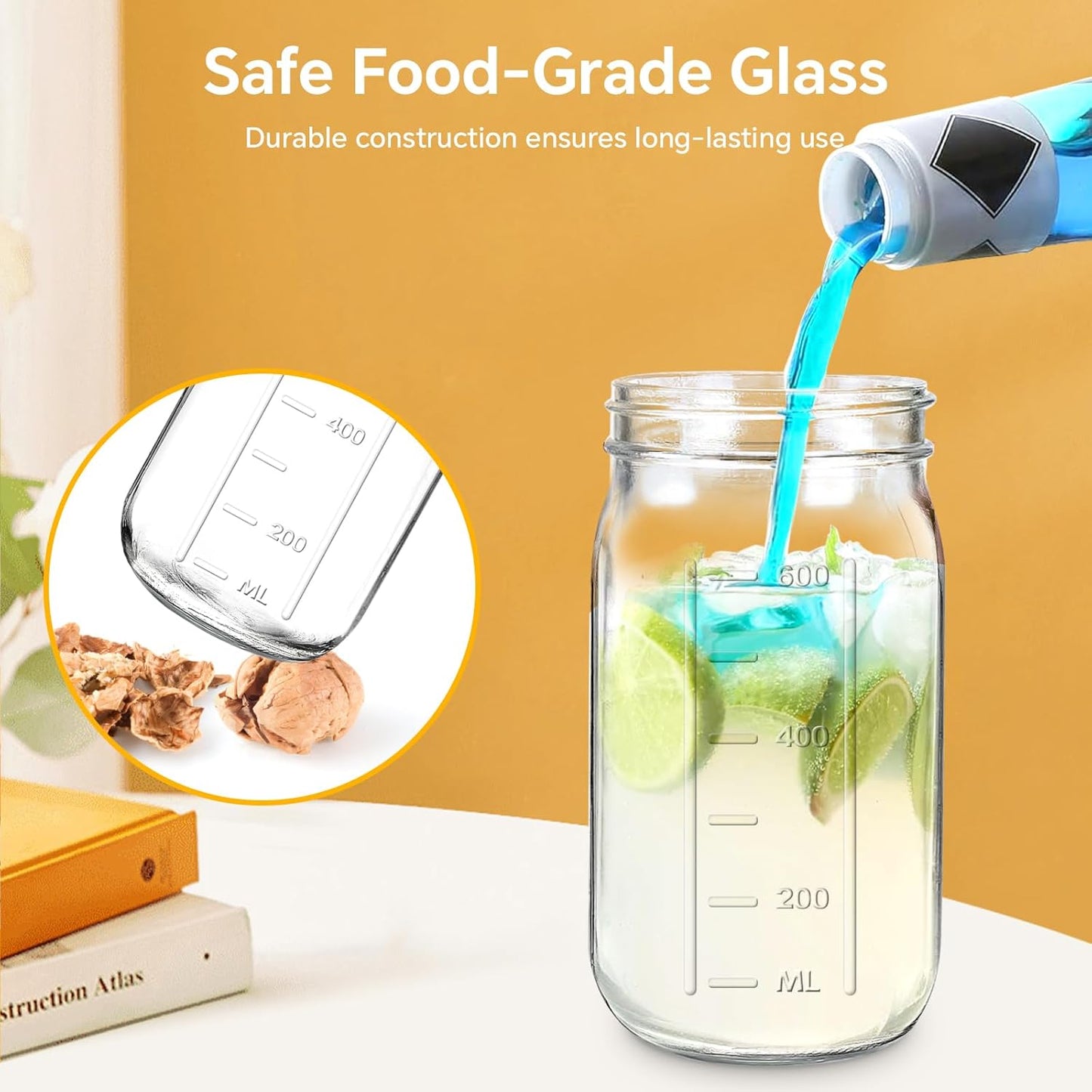 Mason Jar Pitcher, 64 OZ Glass Pitcher with Lid Double Leak-proof with Handle Water Jug Wide Mouth Breast Milk Pitcher Fridge Container for Water, Juice, Iced Coffee, Tea, Juice - Gray