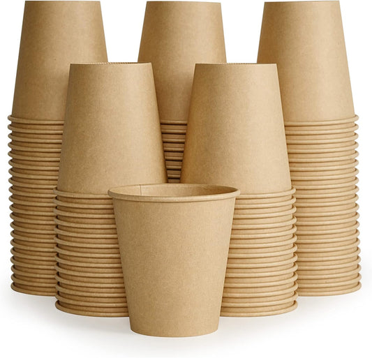 LITOPAK 100 Pack 10 oz Kraft Paper Coffee Cups for Water, Juice, and Tea, Disposable Hot Coffee Cups for Home, Restaurant, Store, and Cafe