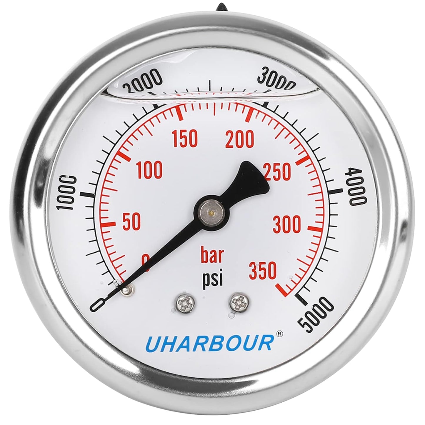 Glycerin Filled Pressure Gauge 5000psi/350bar, Stainless Steel case, Brass Inside Construction, 2-1/2" dial, 1/4" NPT Back Connection.…