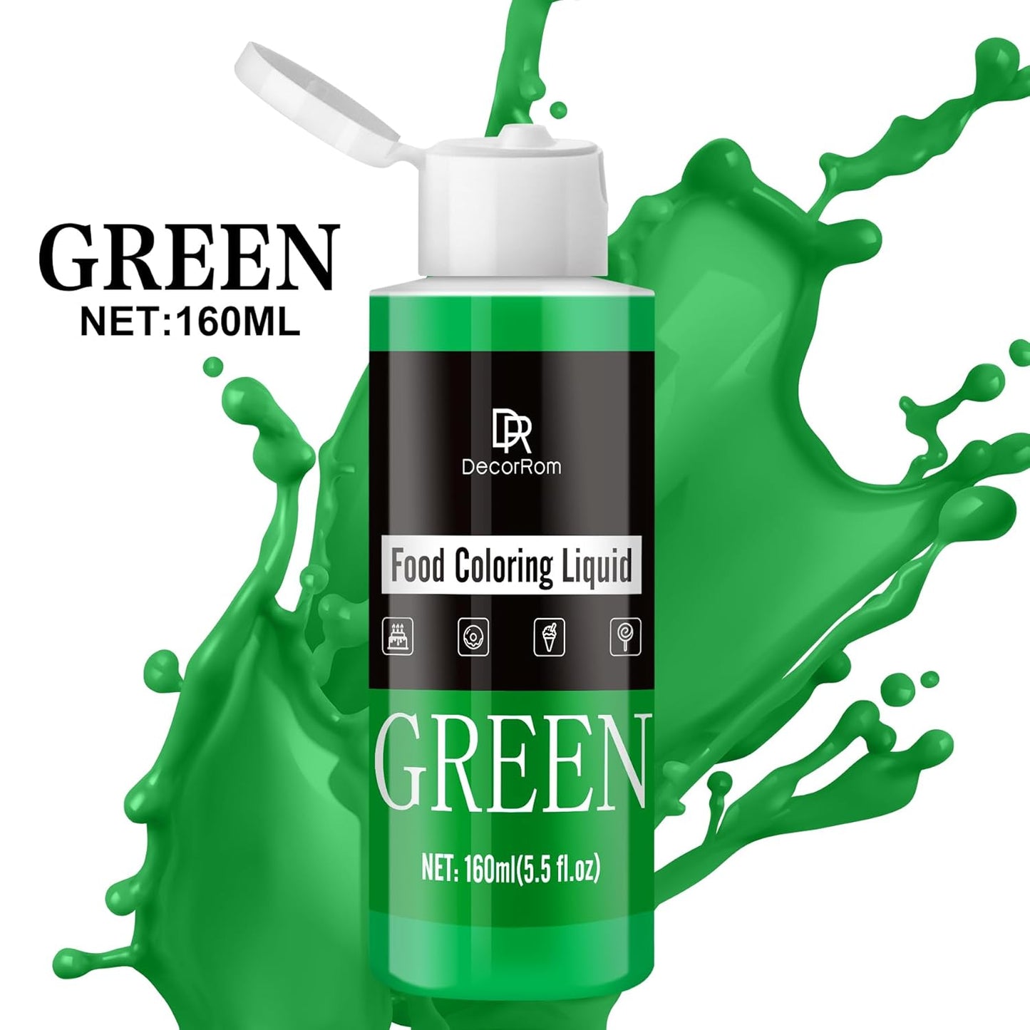 Food Coloring - Vibrant Liquid Icing Food Coloring Set for Baking, Cake Decorating, Easter Egg, Airbrush - Tasteless Food Color Dye for Fondant, Slime, DIY Crafts - 5.5 Fl.oz / 160ml Each (Green)