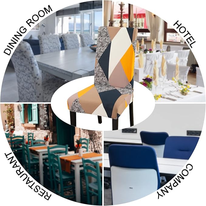 JQinHome Chair Covers for Dining Room 6 Pack,Magic Cube High Stretch Removable Washable Parsons Chair Slipcover for Home Party Hotel Wedding Ceremony (Geometric Patterns)