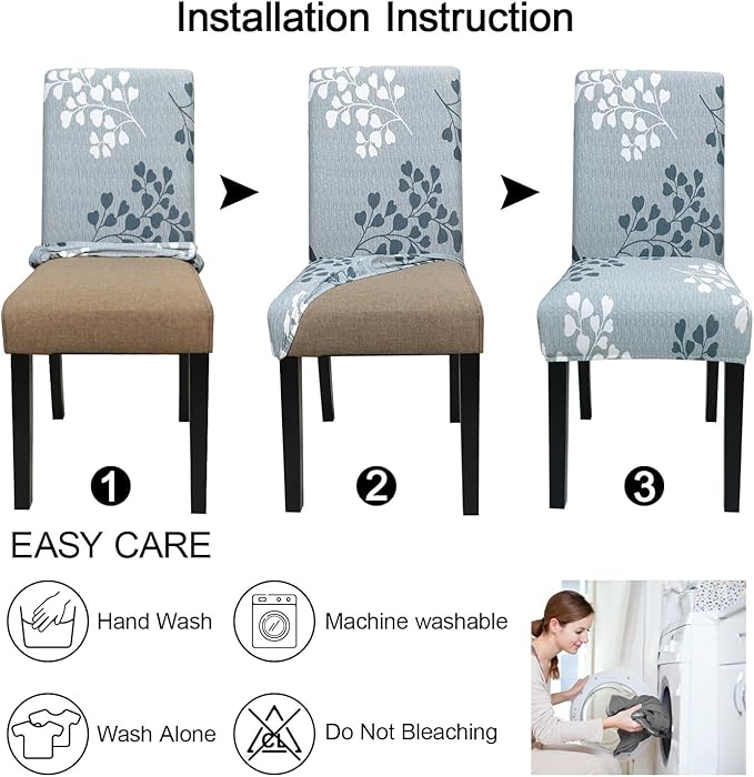 JQinHome Pattern Chair Covers for Dining Room Set of 4, High Stretch Removable Washable Parsons Chair Slipcover for Home Party Hotel Wedding Ceremony (Flower,4PCS)