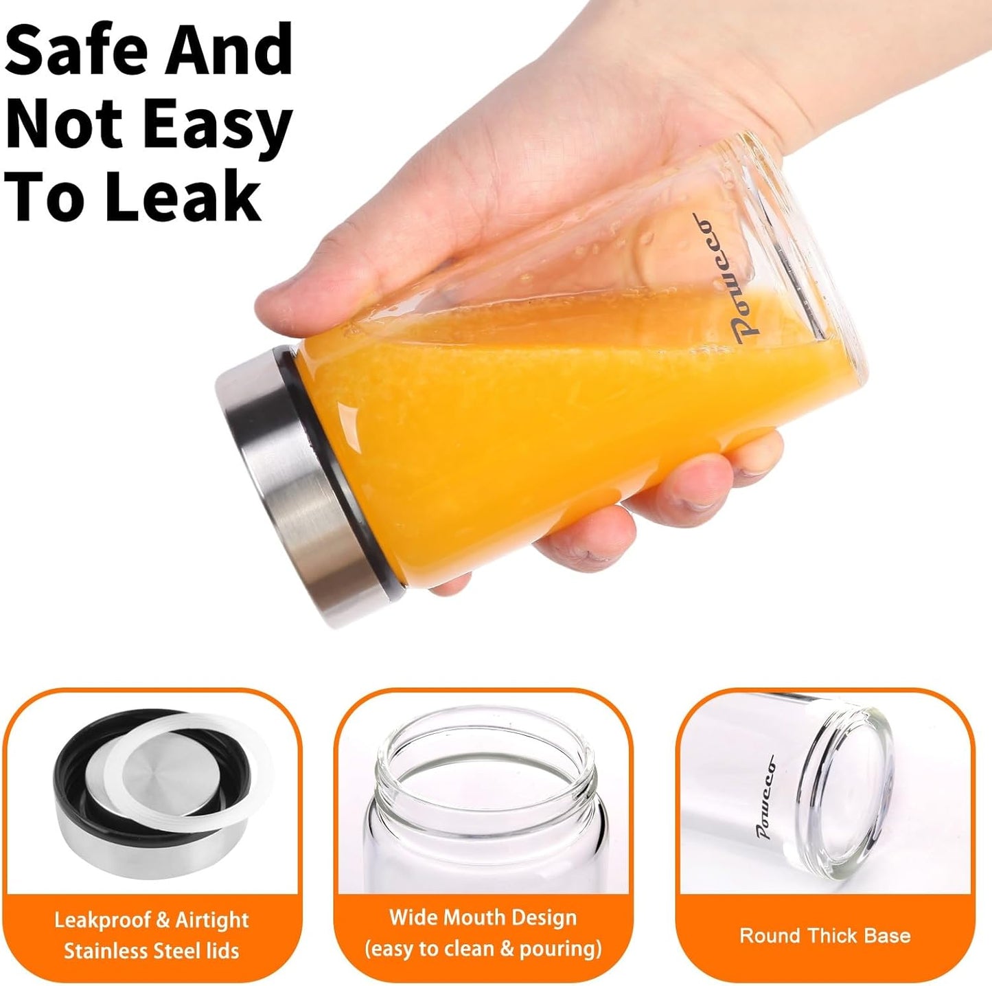 12oz Glass Juice & Water Bottles 4-Pack with Lids- Wide Mouth Reusable Borosilicate Glass- for Juicing, Smoothies, Protein Shakes, Blender & Shaker Bottle- Refillable & Dishwasher Safe(12 oz/400ml)