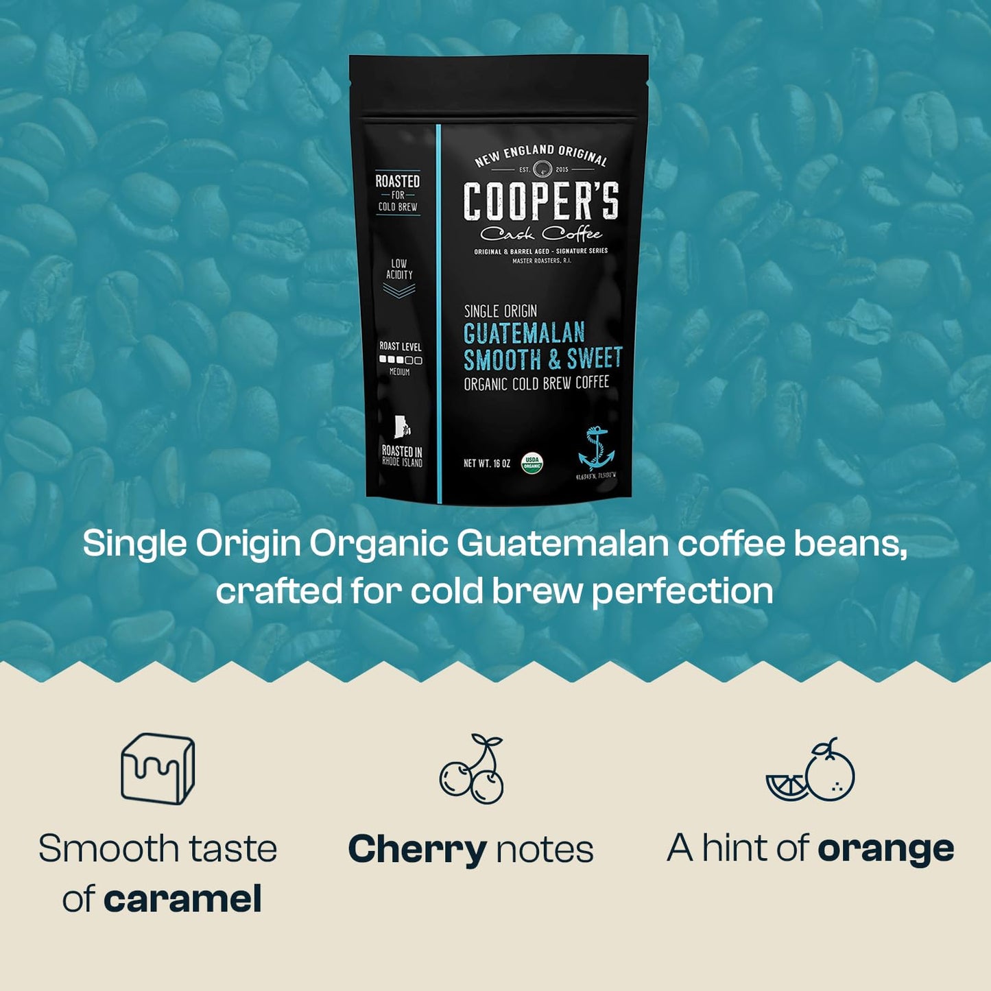 Organic Cold Brew Coffee - Guatemalan Coffee Beans Crafted For Cold Brewing - Whole Bean, Medium Roast, 16oz (Whole Bean)