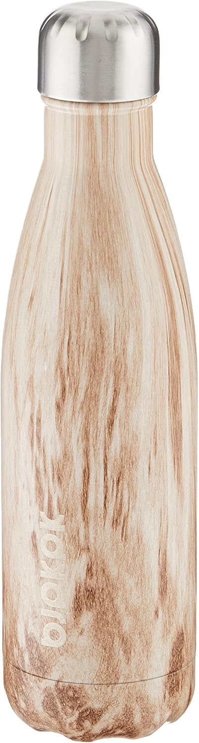 BJPKPK 17 oz Stainless Steel Insulated Water Bottle Cola Shape Big Water Bottles for Travel,Wood Yellow Gray