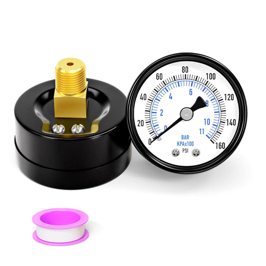 0-160psi Well Pump Pressure Gauge 1/4" NPT 2" Face Dial Size Back Mount, Multifunctional Practical Dry Pressure Gauge, for Water, Oil and Air Compressor