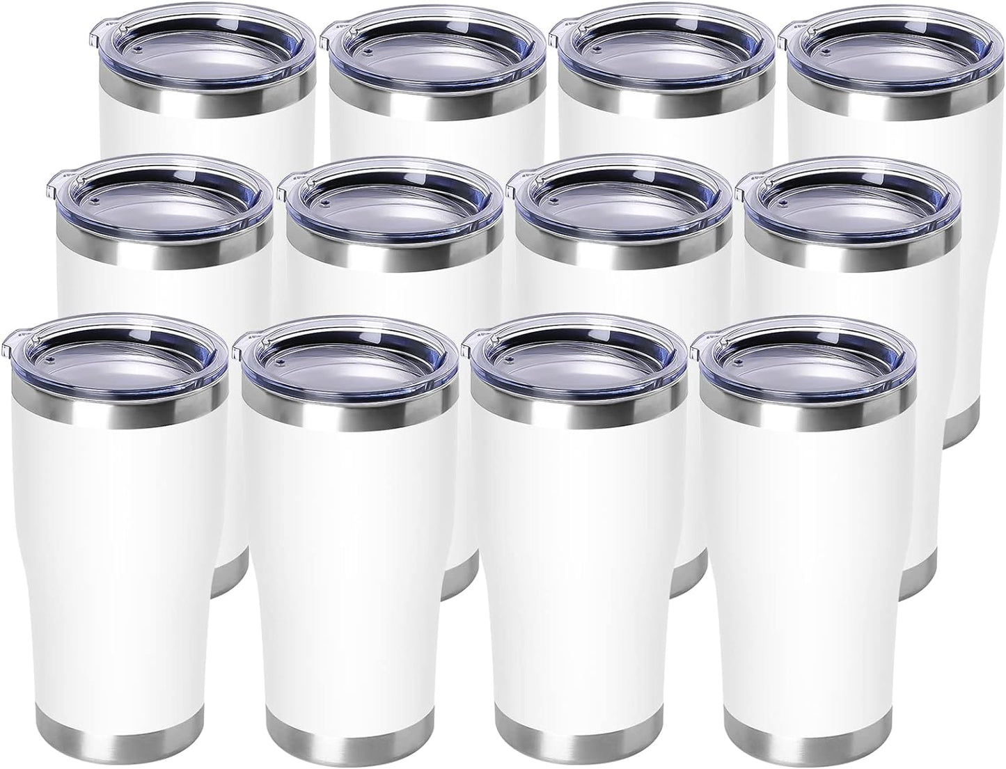 DOMICARE 20oz Tumbler with Lid Stainless Steel Tumblers Bulk, Double Wall Vacuum Insulated Coffee Travel Mug Powder Coated Tumbler, 12 Pack White