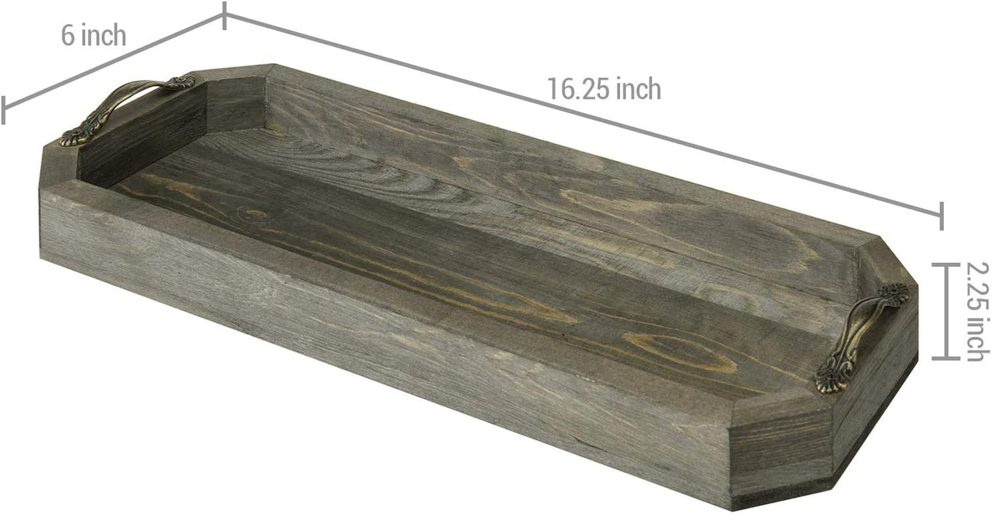 MyGift Wooden Vanity Tray, Rustic Gray Solid Wood Toilet Tank Tray - Decorative Octagonal Cosmetic Organizer with Antique Metal Handles