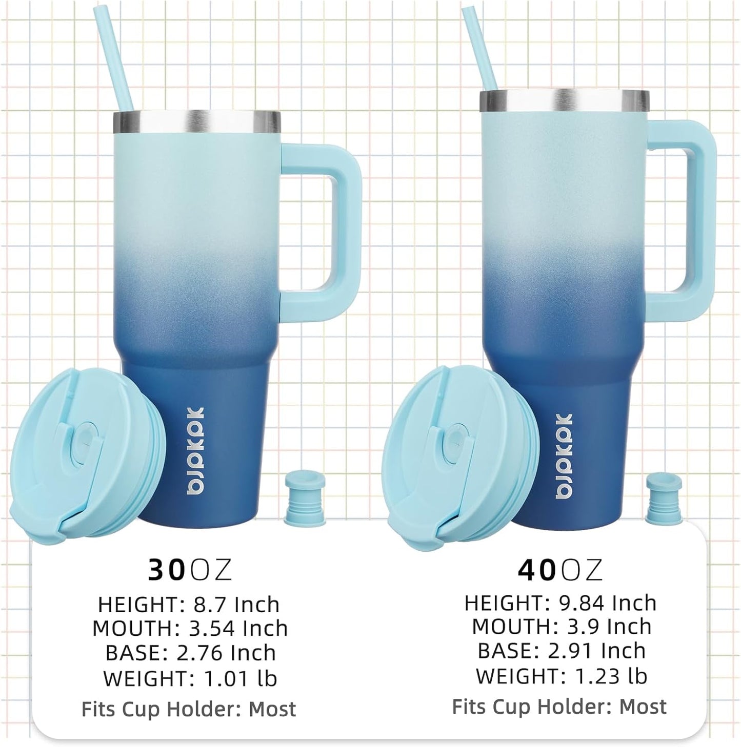 BJPKPK Tumbler With Handle 40 oz Stainless Steel Insulated Tumbler With Lid And Straw For Water Or Ice Coffee,Sky