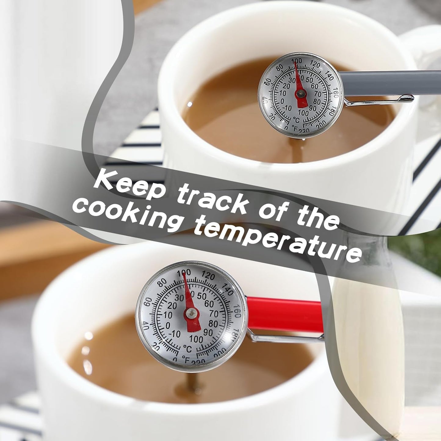 Xuhal 6 Pcs Stainless Steel Kitchen Thermometer with 5 Inch Long Stem 1 Inch Dial Thermometer Milk Frothing Food for Oven Probe Meat Grill BBQ Cooking Chocolate Water(Multicolor)