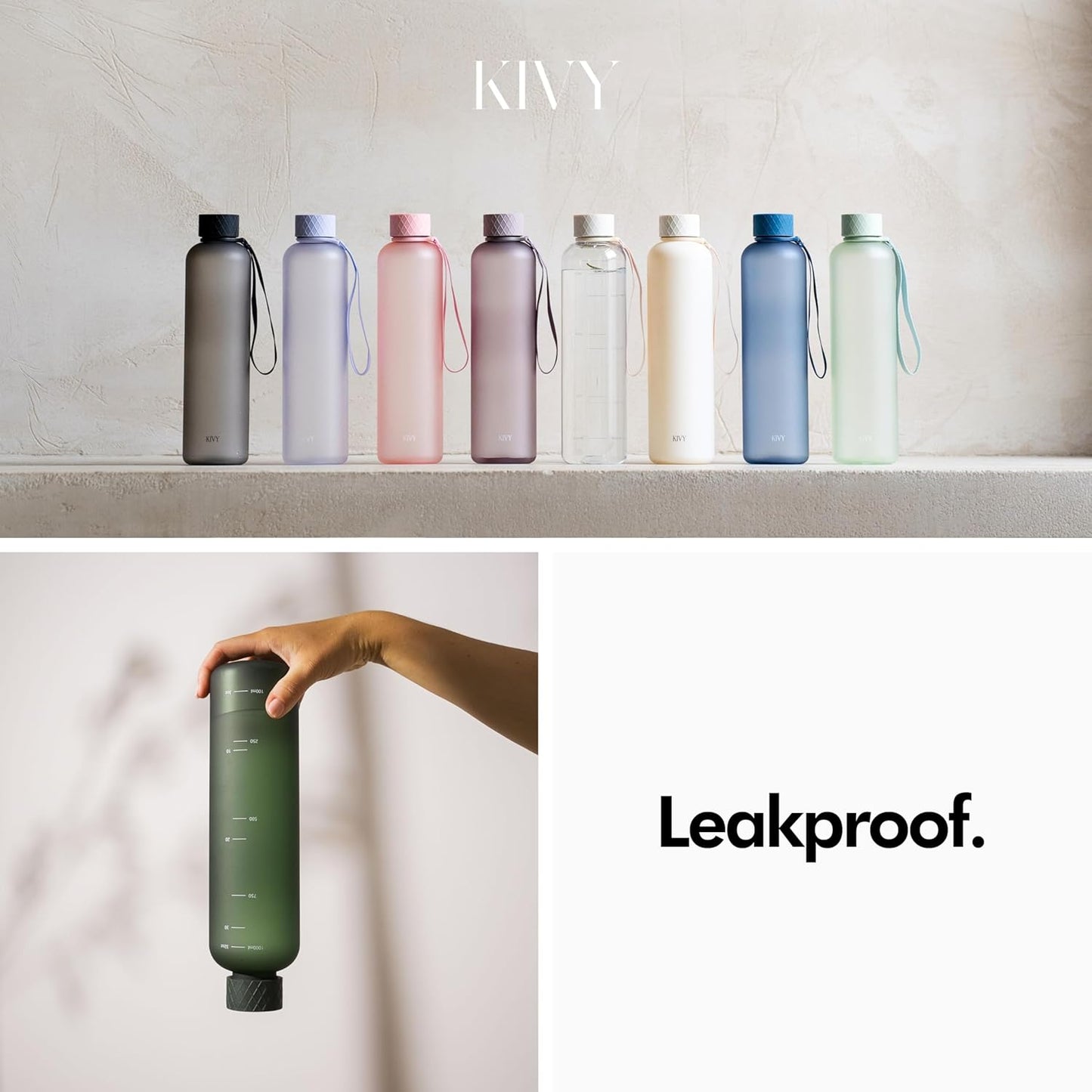 KIVY Large Water Bottle 50oz [Lightweight & Shatterproof] - Fits Backpack & Cupholder for Travel, Sports, School - Clear, No Straw, 1.5 Liter