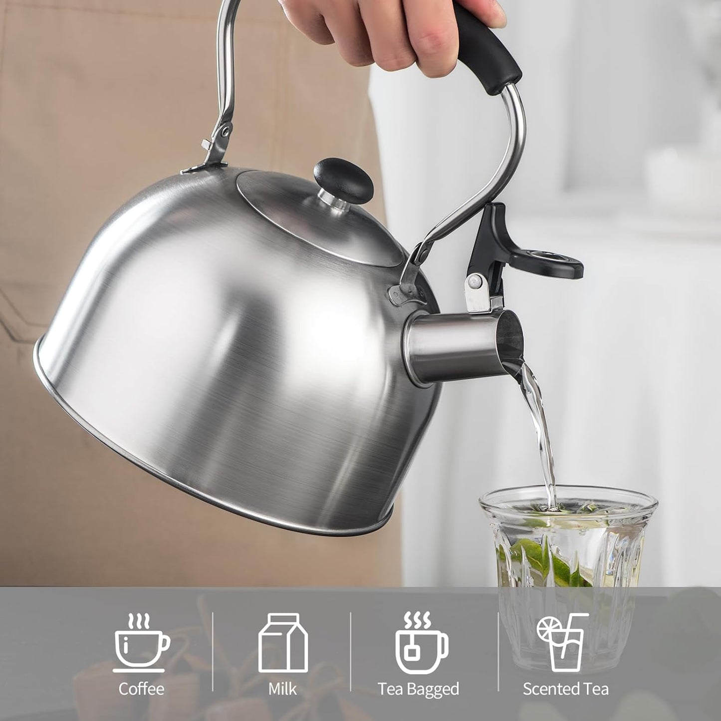 Tea Kettle – 2.64 Quart Stovetop Teapot, Stainless Steel Water Kettle for Camping & Kitchen, Foldable Handle, Gooseneck Spout – Perfect for Coffee & Tea