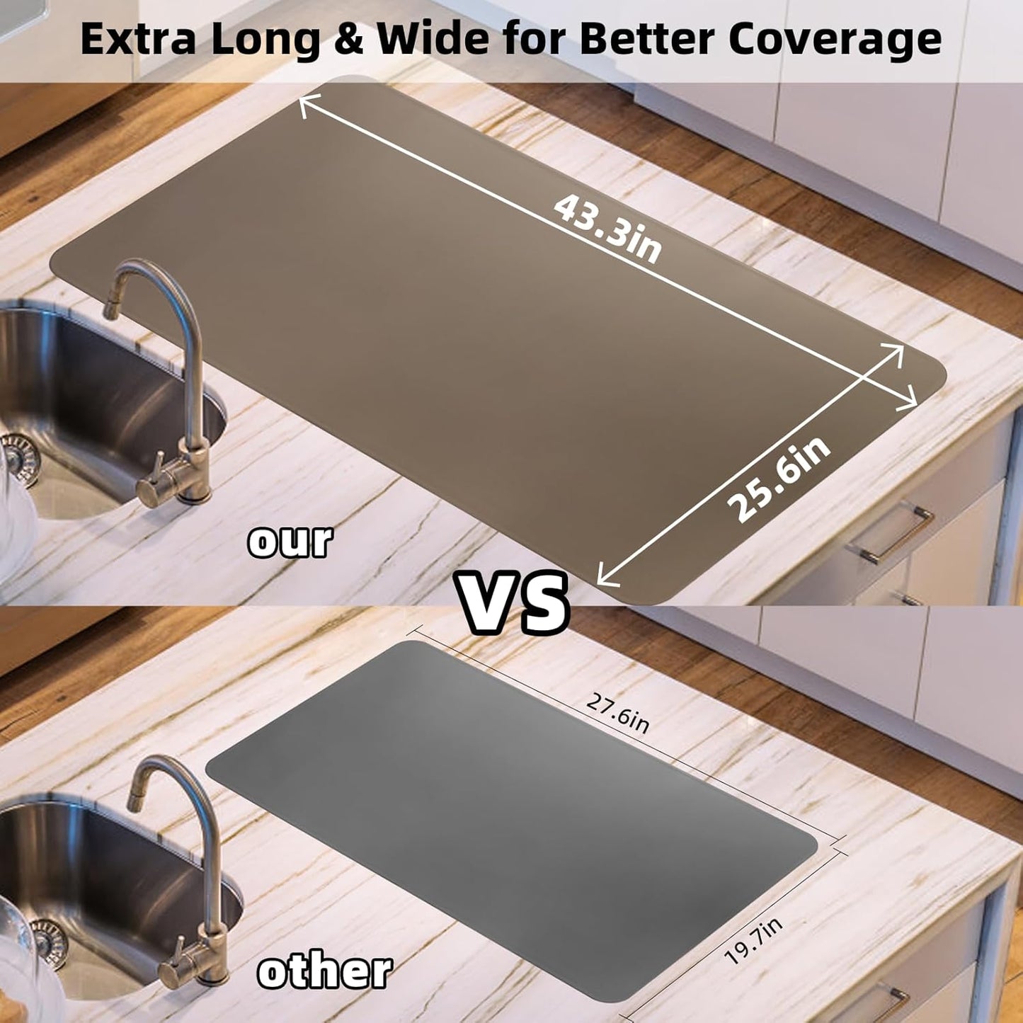 KVK 43.3×25.6in Silicone Mats for Kitchen Counter - Extra Large Silicone Mat Heat Resistant - Glossy Bottom Non Slip - Universal Painting Craft Resin Mat Table Countertop Protector, Camel