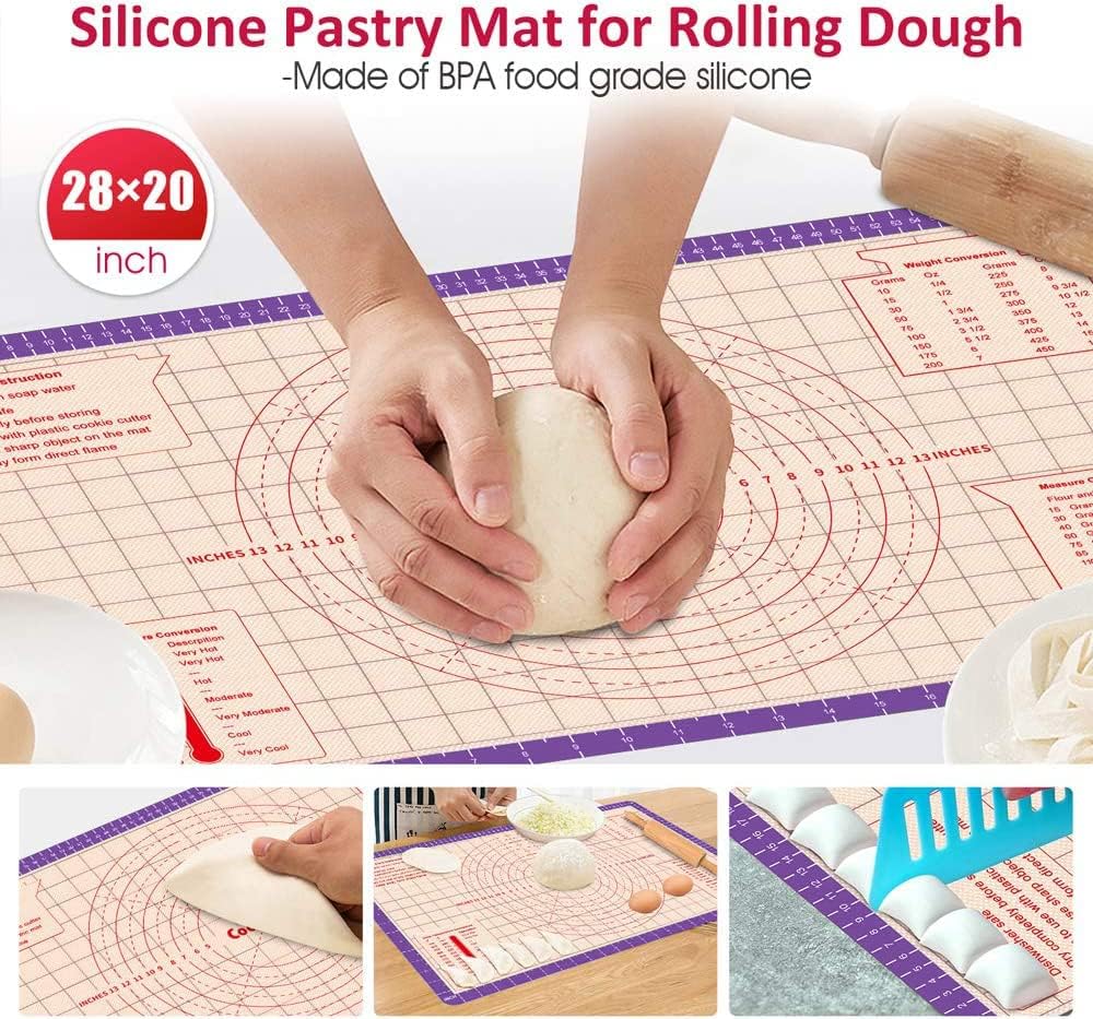Pastry Baking Mat 28x20 Inch - Larger Silicone Baking Pastry Mat for Rolling Dough,Non Silp Silicon Dough Sheet Mat with Measurement,Perfect for Making Pie,Pizza(Purple)