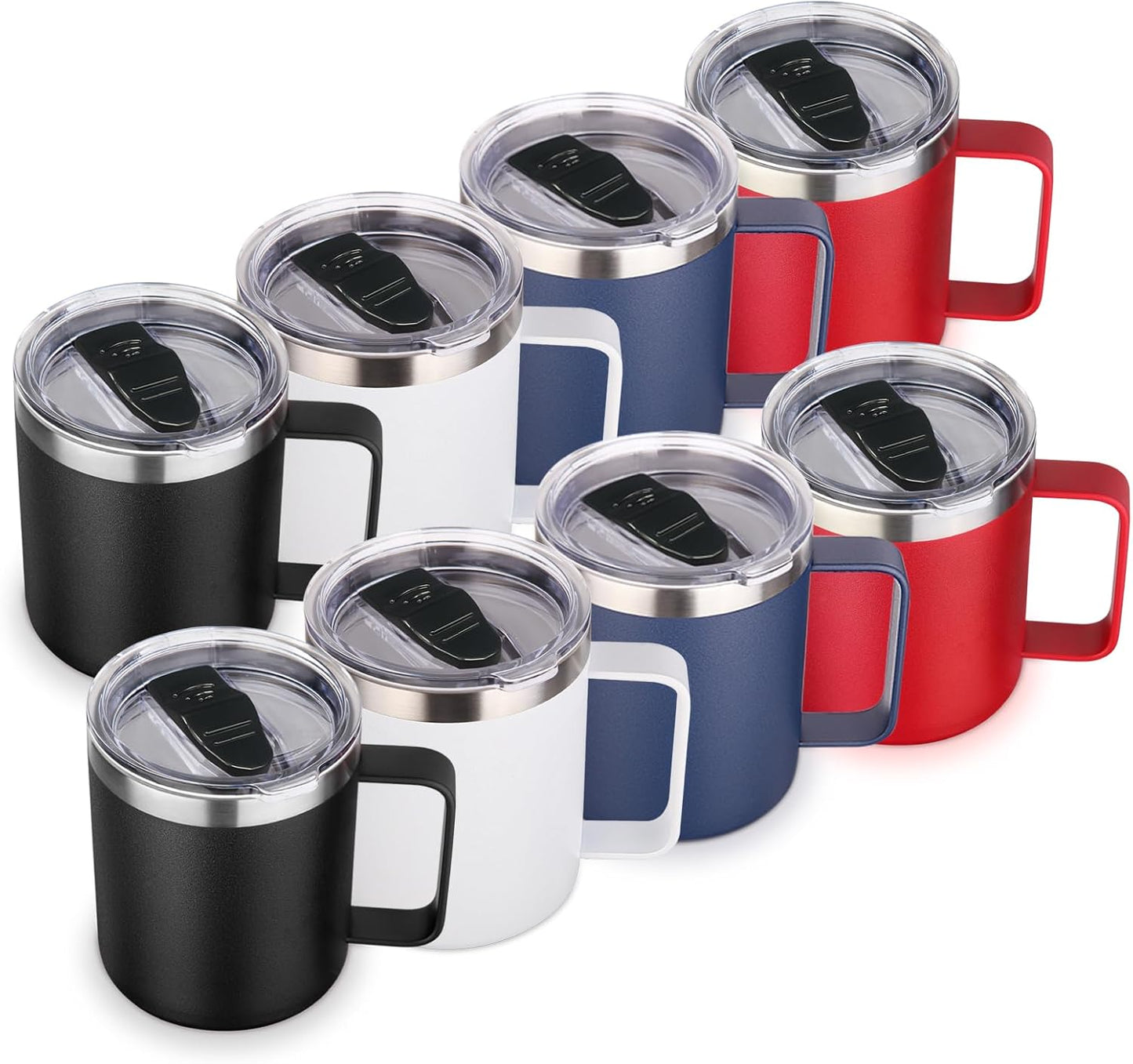 Volhoply 14oz Insulated Stainless Steel Coffee Mug with Lid Bulk 8 Pack,Double Wall Vacuum Travel Coffee Cup with Handle,Reusable Cups Tumbler Cup, Camping Mugs Keep Hot,Ideal Gifts(Assorted,8)