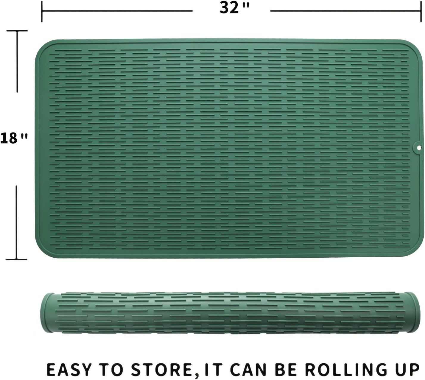 Silicone Dish Drying Mat for Multiple Usage,Easy clean,Eco-friendly,Heat-resistant Silicone Mat for Kitchen Counter or Sink,Refrigerator or Drawer Liner Green 4XL 32 inches x 18 inches