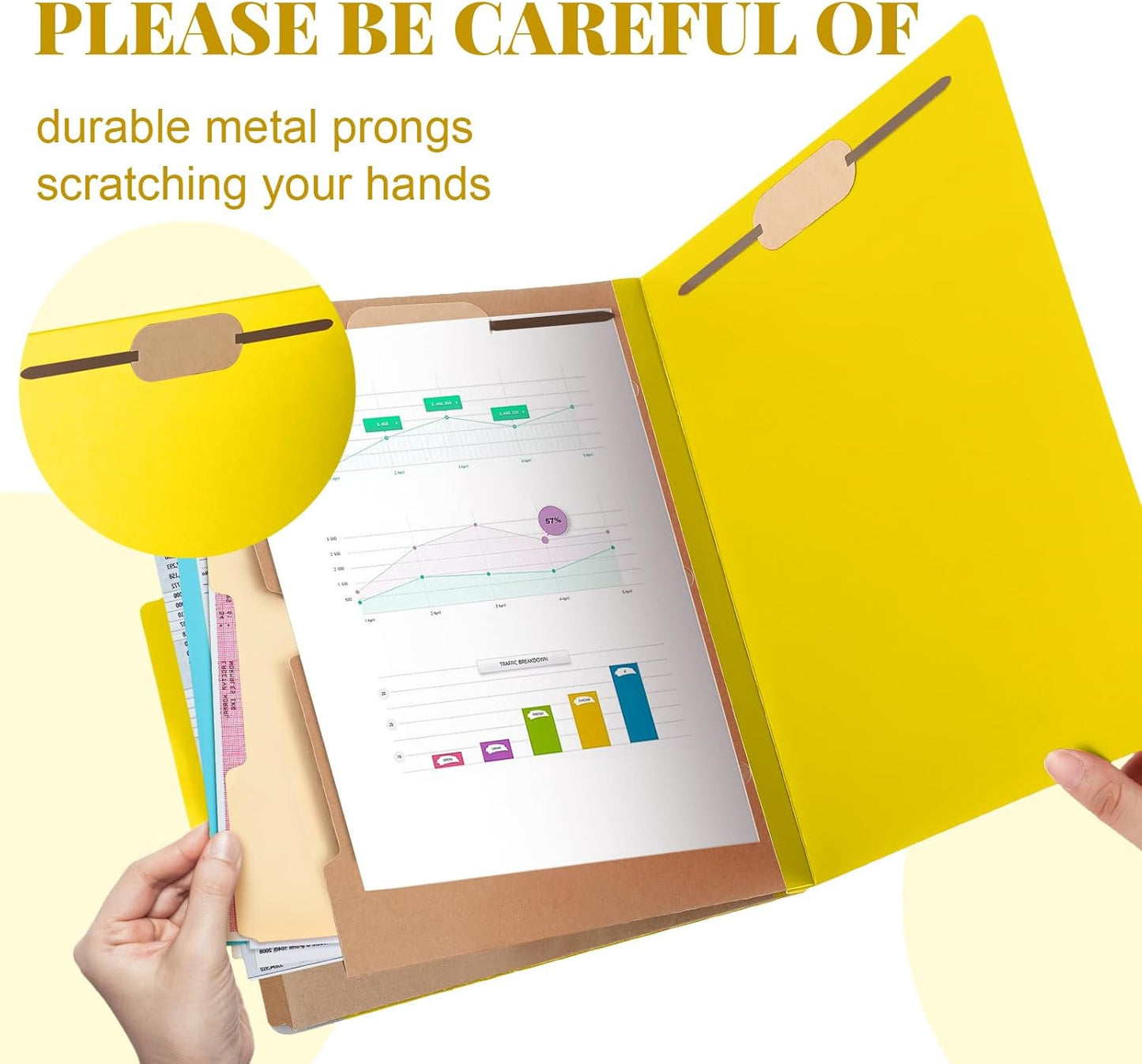 24 Pcs Classification Folders Letter Size, Back to School Supply for Teacher, Student, 2 Pocket Dividers Pressboard File Folder Bulk with 2 Fasteners, 2 in Expanding File Organizer (Yellow)