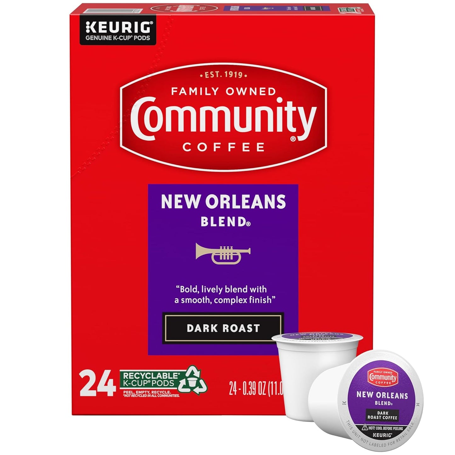 Community Coffee New Orleans Blend 24 Count Coffee Pods, Special Dark Roast, Compatible with Keurig 2.0 K-Cup Brewers, 24 Count (Pack of 1)