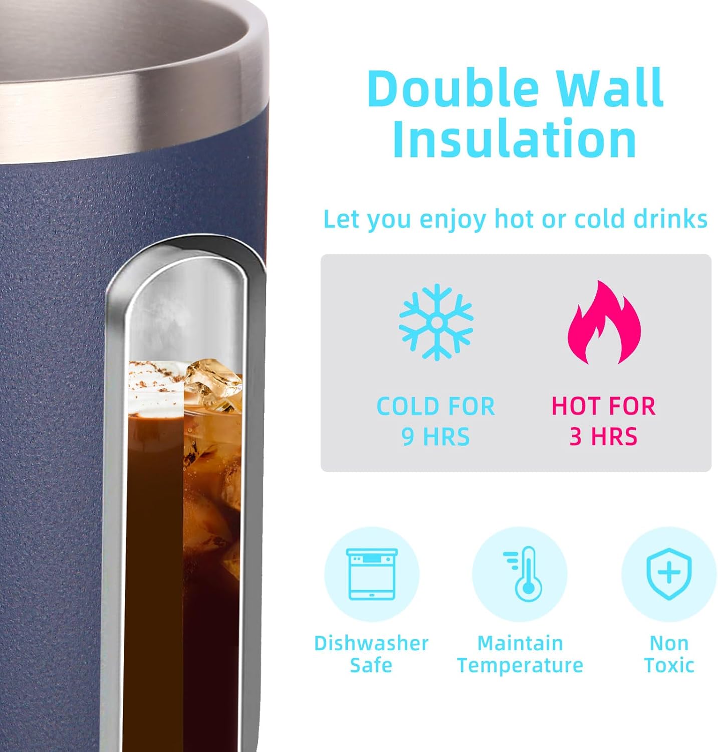 Volhoply 14oz Insulated Stainless Steel Coffee Mug with Lid Bulk 8 Pack,Double Wall Vacuum Travel Coffee Cup with Handle,Reusable Metal Cups Tumbler Cup, Camping Mugs,Ideal Gifts(Mix,8)