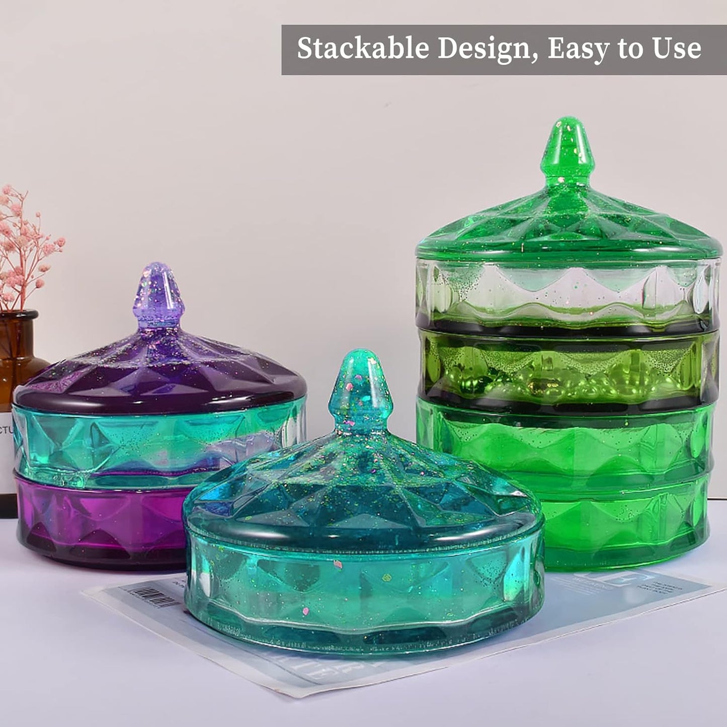 Multi-Layer Box Resin Mold with Lid, Silicone Storage Box Mould for Epoxy Casting, Stackable Organizer Decor Container for Storage Jewelry Trinket Candy DIY Crafts