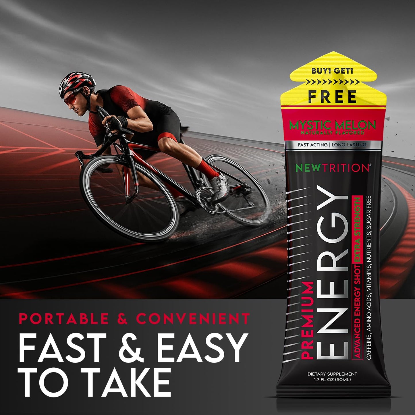 NewTrition® Extra Strength Energy Shots, 250mg Caffeine Energy Shots with Vitamin B & Amino Acids, Sugar-Free Vitamin Energy Shot, 1.7 fl oz (Pack of 24, Mystic Melon)