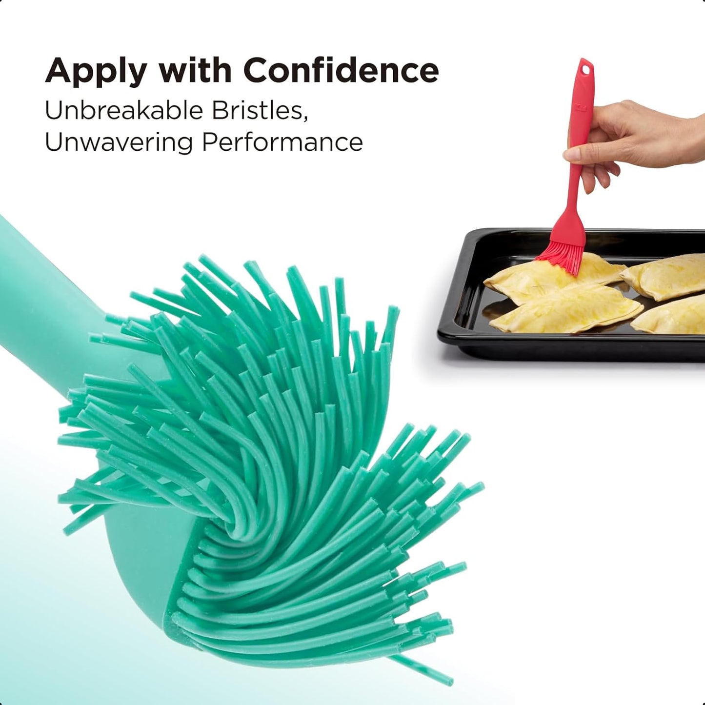 Kitchen Mama WaltzGrip Platinum Silicone Basting Pastry Brush: Set of 2 Heat-Resistant Brushes Utensils for Cooking, Baking, Grilling, Barbecue, and Spreading Oil, Butter, Egg - Dishwasher-Safe (Teal)