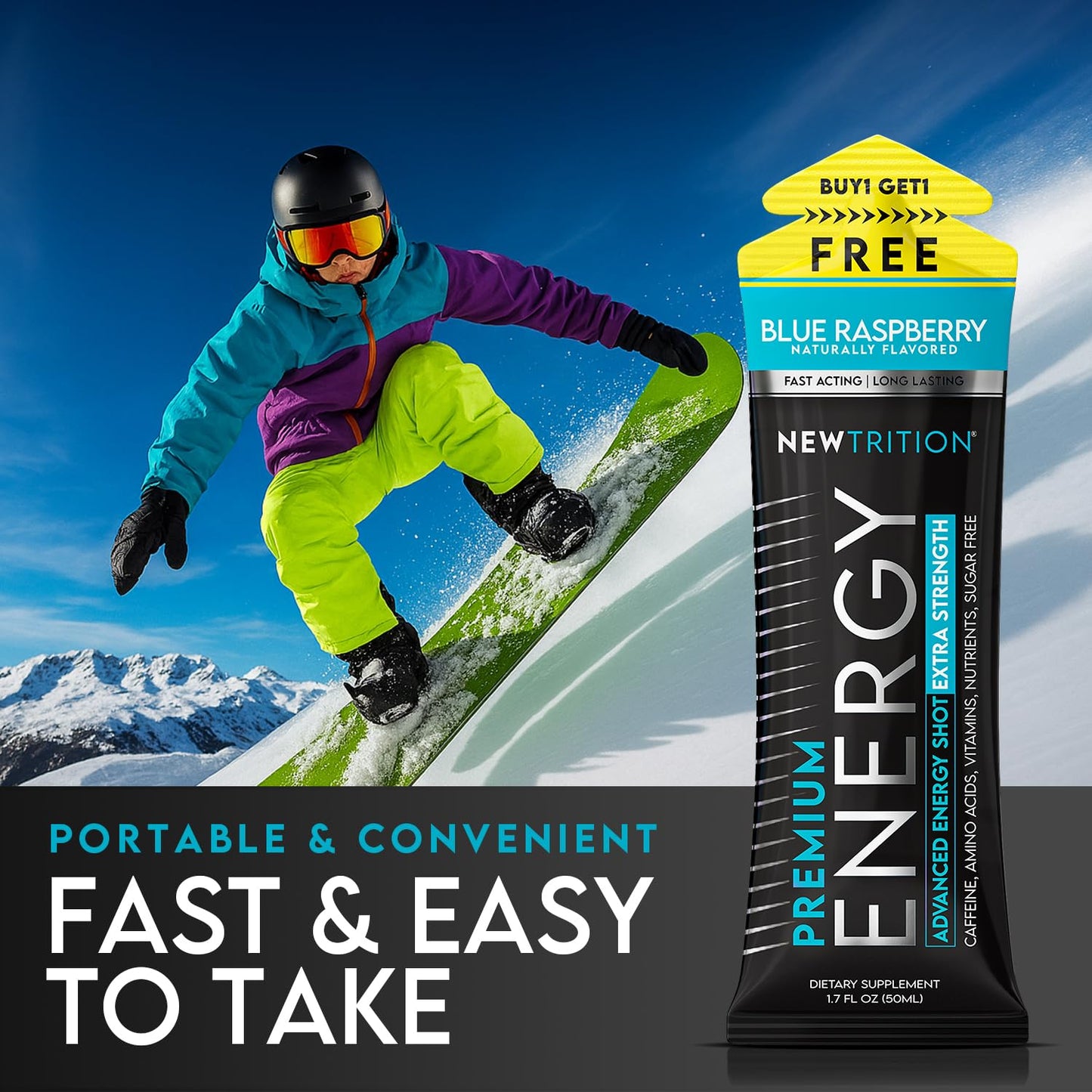 NewTrition® Extra Strength Energy Shots, 250mg Caffeine Energy Shots with Vitamin B & Amino Acids, Sugar-Free Vitamin Energy Shot, 1.7 fl oz (Pack of 24, Blue Raspberry)