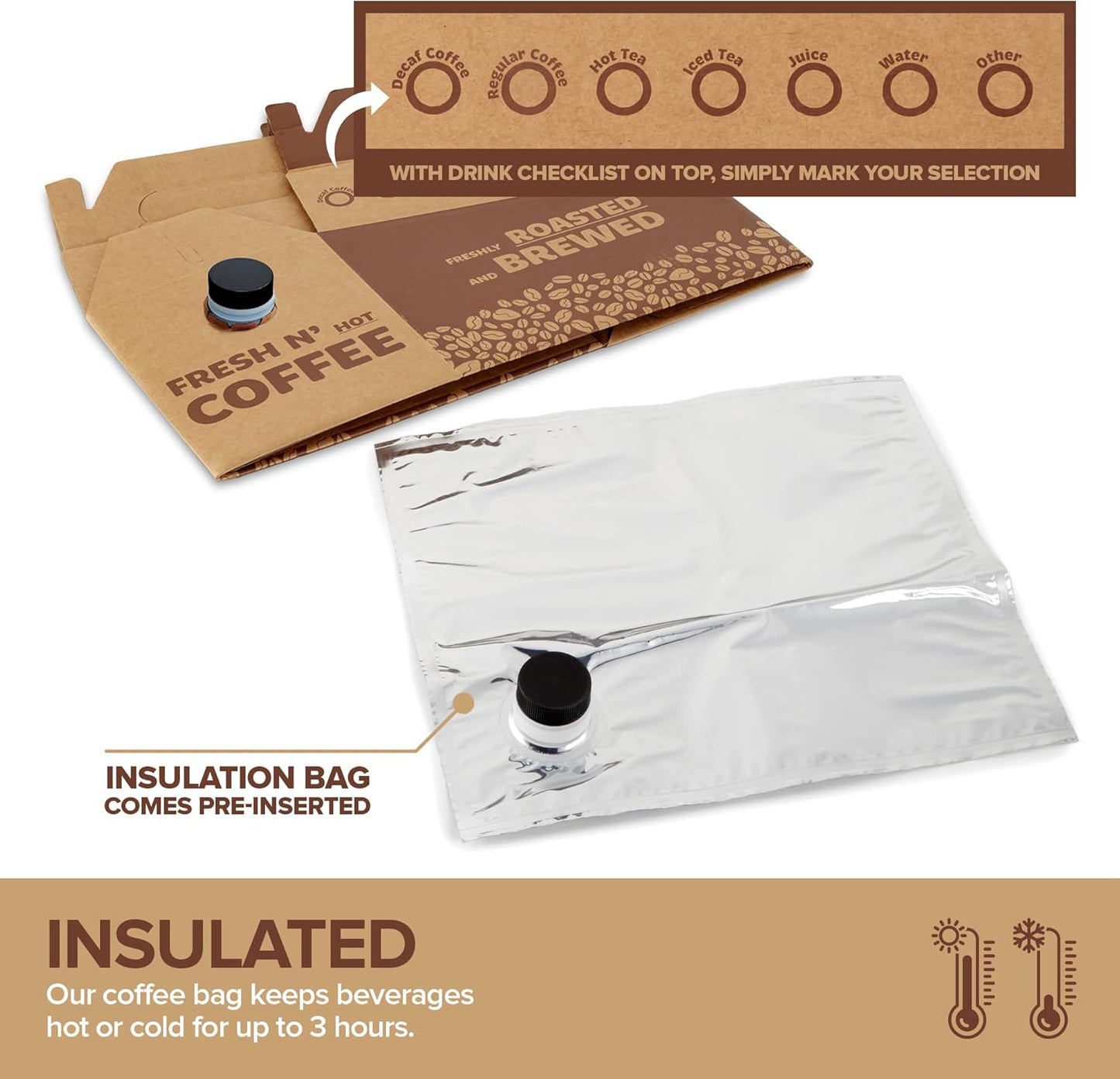 Stock Your Home (5 Pack) 96 oz Disposable Coffee Box Dispensers, Insulated Hot Cold Bulk Beverage Server Carafe, Coffee Carrier with Handle Take Out Containers, Cardboard Traveler To Go Boxes