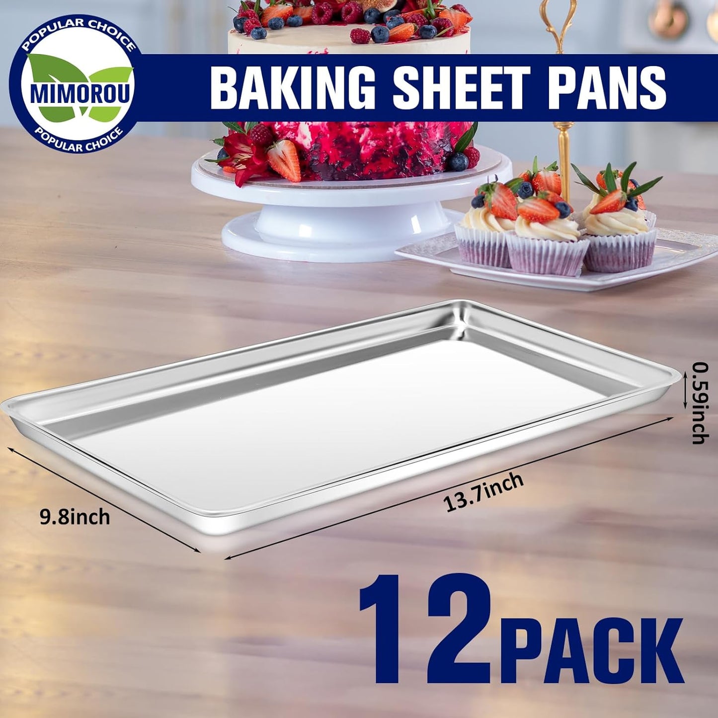 Mimorou 12 Pcs Baking Sheet Stainless Steel Cookie Sheet Small Metal Pans Professional Rectangle Oven Trays Kitchen Baking Cooking Oven and Toaster, Dishwasher Safe(13.7 x 9.8 Inches)