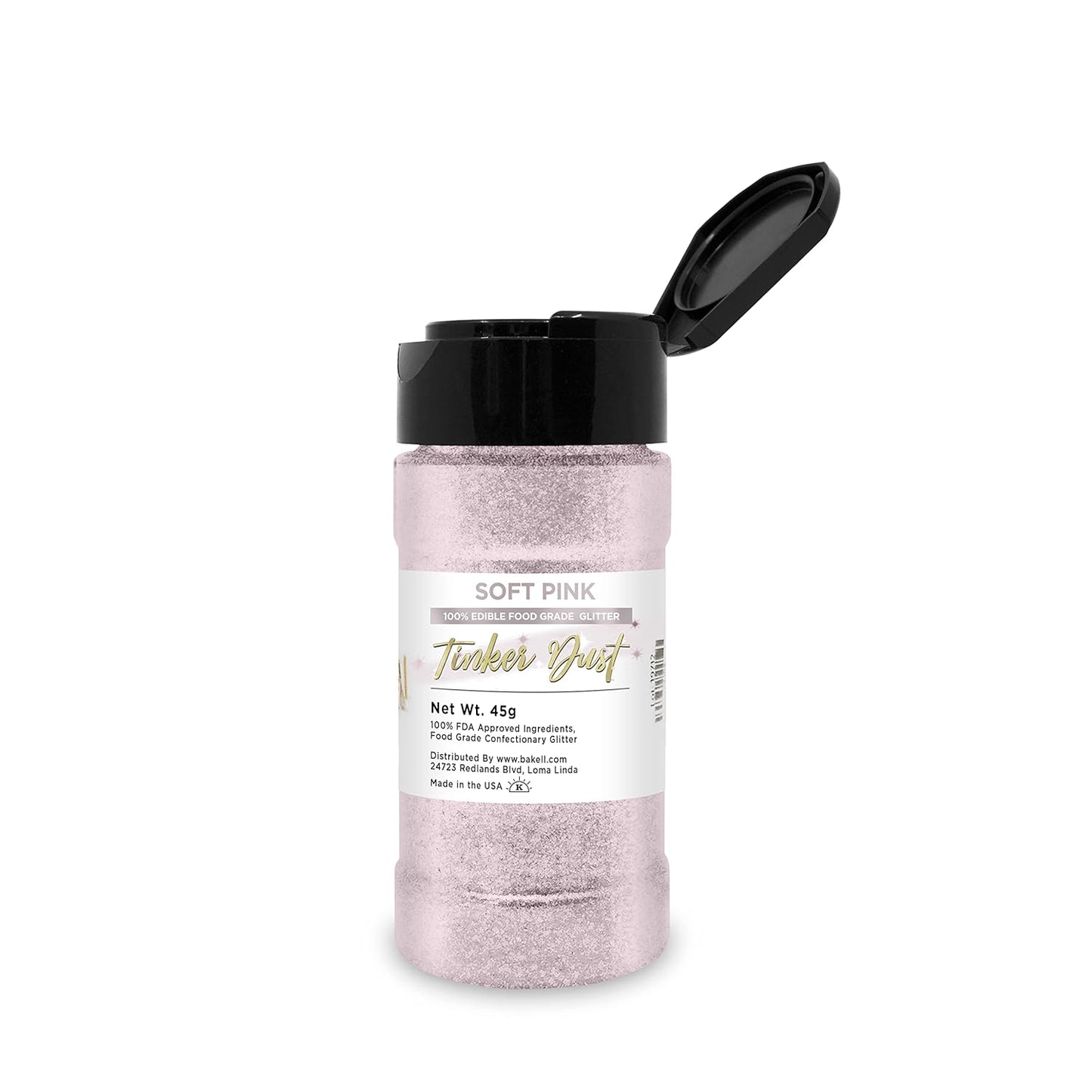 BAKELL Soft Pink Edible Glitter, 45 Grams | TINKER DUST Edible Glitter | KOSHER Certified | 100% Edible Glitter | Cakes, Cupcakes, Cake Pops, Drinks, Dessert Vegan Glitter & Dusts (45g Shaker, Soft Pink)