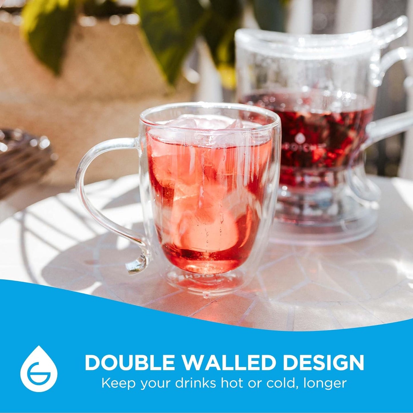 GROSCHE Cyprus 16 fl. oz Double-Wall Glass Mug Set | Espresso, Latte, Tea & More | Hot & Cold Beverages | Stylish & Aesthetic | Dishwasher Safe | Heatproof | Drinking Glassware