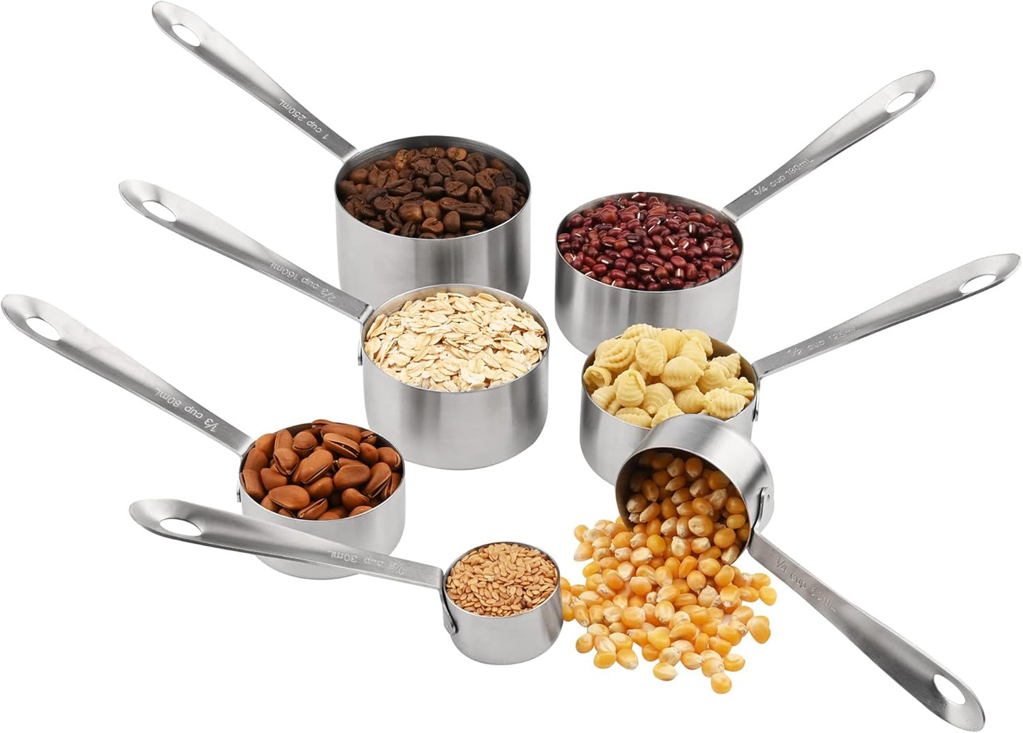 Measuring Cups and Spoons Set 17, 7 Stainless Steel Measuring Cup Set, 9 Spice Long Measuring Spoons with 1 Leveler for Kitchen and Baking, 18/8 Steel Dry Metric Measure Cups &Spoons Set